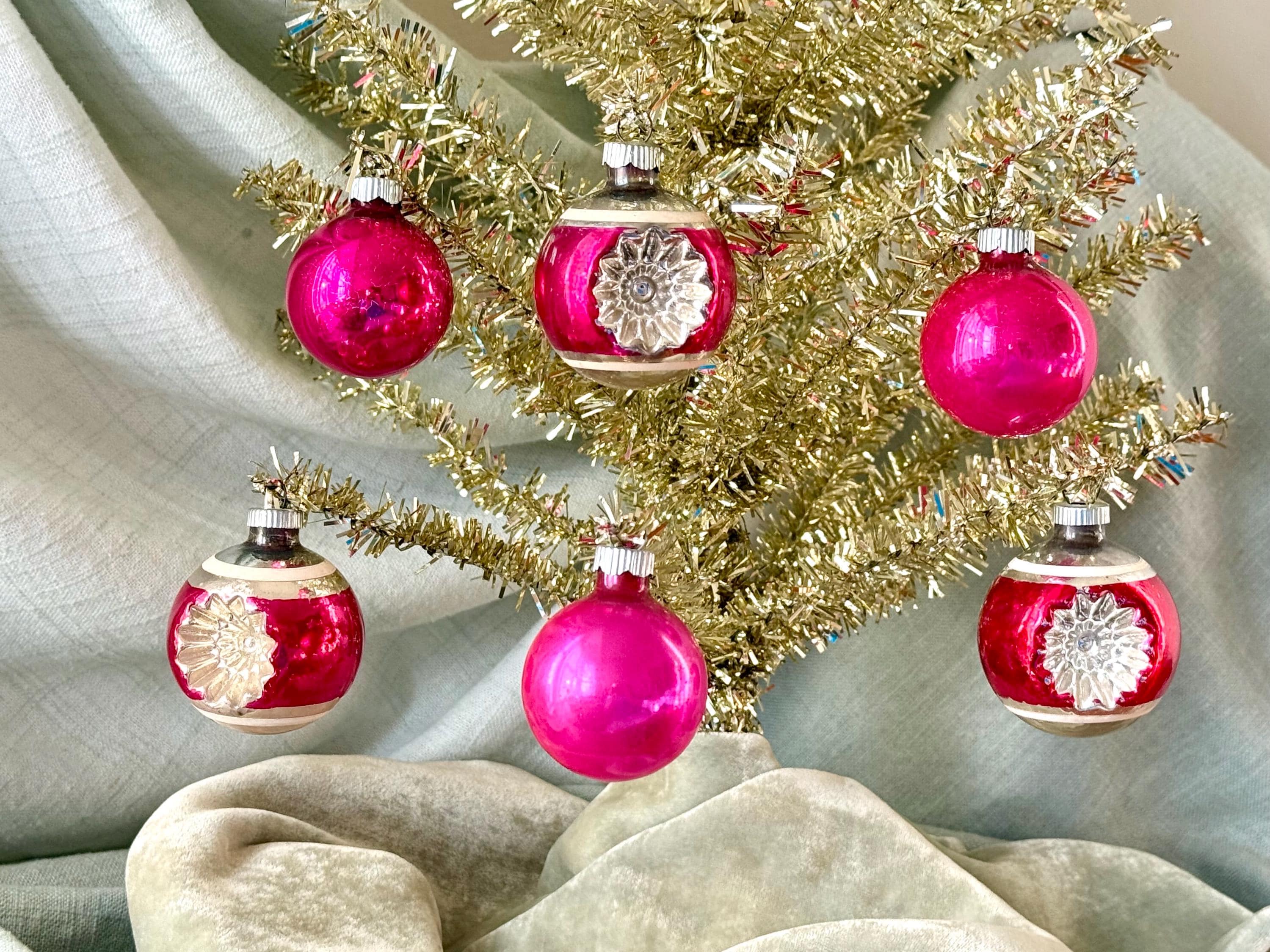 Vintage Shiny Brite Pink Double Indent Ornaments Set of 6 1950's