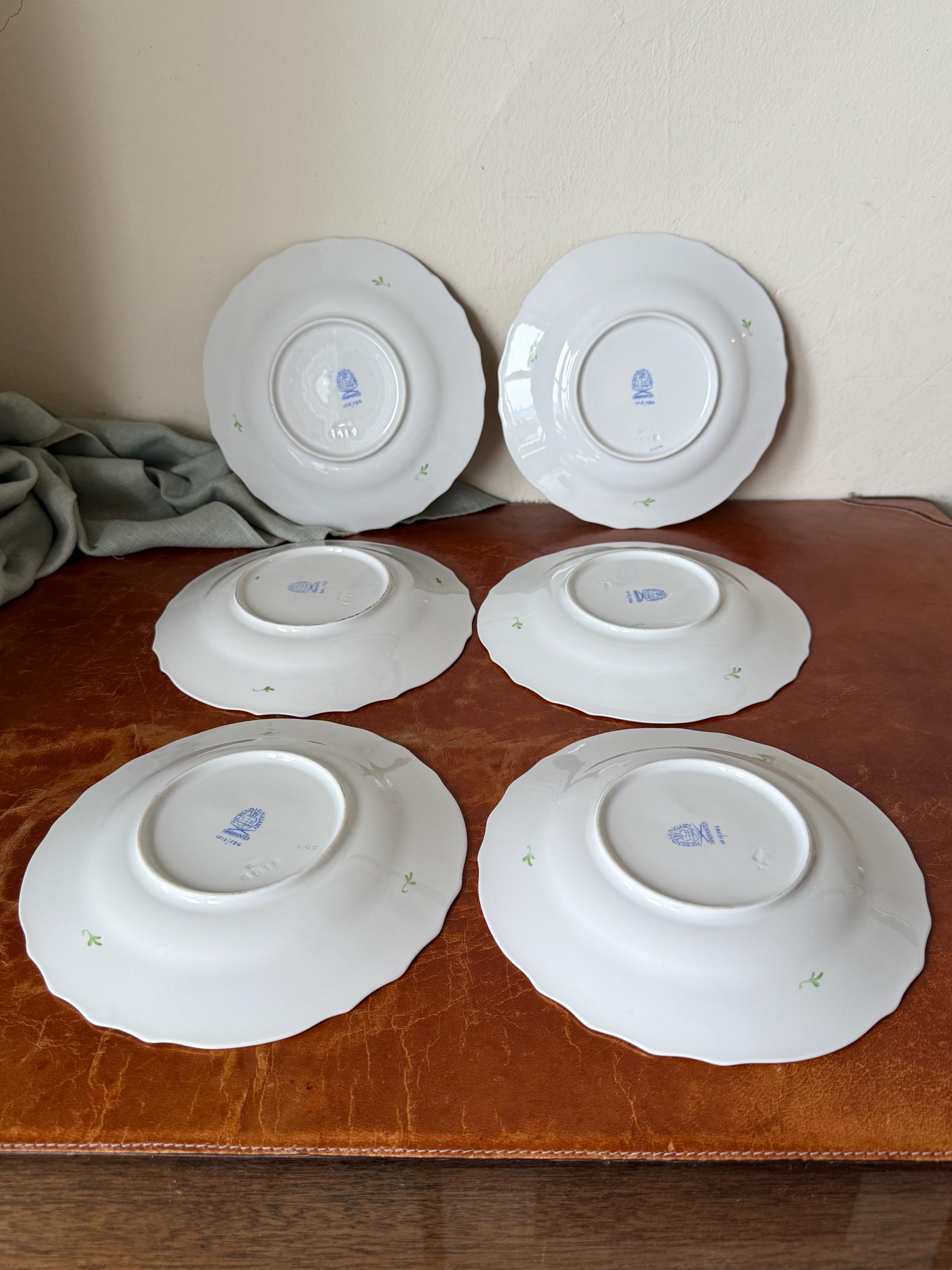 Herend Hungary Blue Garland Salad Plates Set of 6 Handpainted