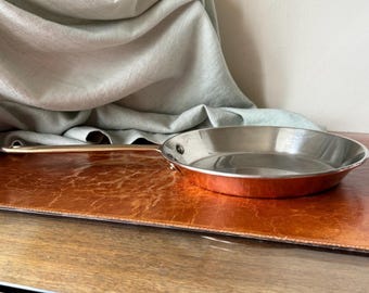 Vintage Copper Skillet Pan with Riveted Brass Handle and Tin Lining Heavy Copral Copper Pan Made in Portugal French Kitchen Decor SI2369