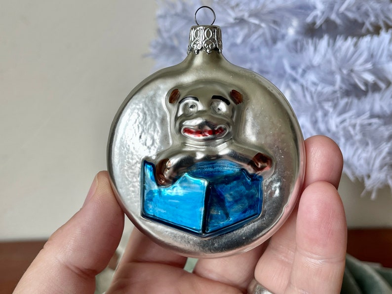 German Glass Teddy Bear Christmas Tree Ornament Blown Glass Figural