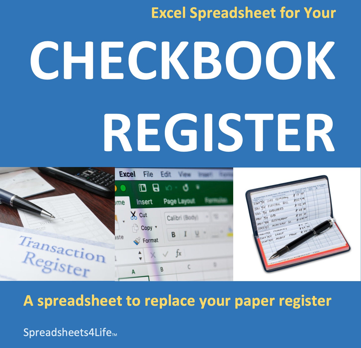 spreadsheets21life  Checkbook Register in Excel  Personal Business  Financial Account Budget Planning Transaction Ledger Intended For Excel Checkbook Register Budget Worksheet