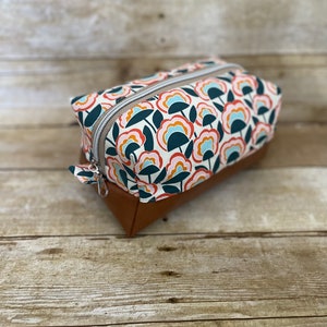 Retro Floral Boxy Zippered Bag - Makeup Bag - Pencil Bag - Accessories Bag