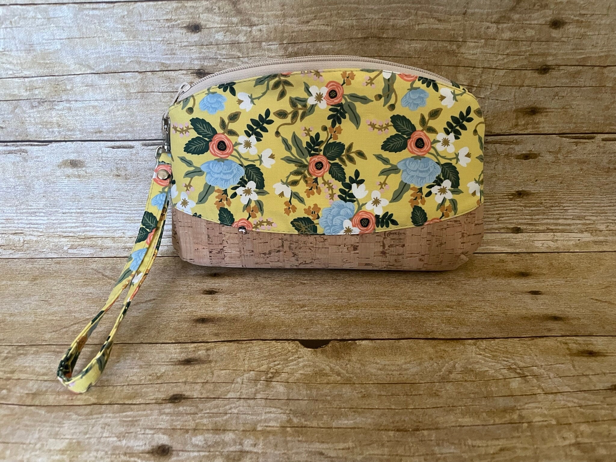 Cork Clematis Wristlet Rifle Paper Co Cotton + Steel Primavera Birch Yellow Floral