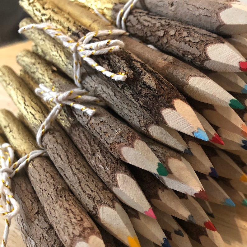 Natural Wood Colored Pencils Set of 5 | Etsy
