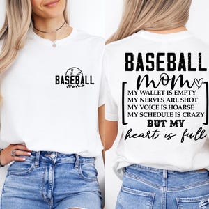Camiseta de mamá de béisbol, camiseta con cita de mamá de béisbol, regalo divertido para mamá de béisbol, camiseta Mi billetera está vacía, camiseta de mamá de béisbol loca, camiseta de mamá de béisbol con corazón lleno