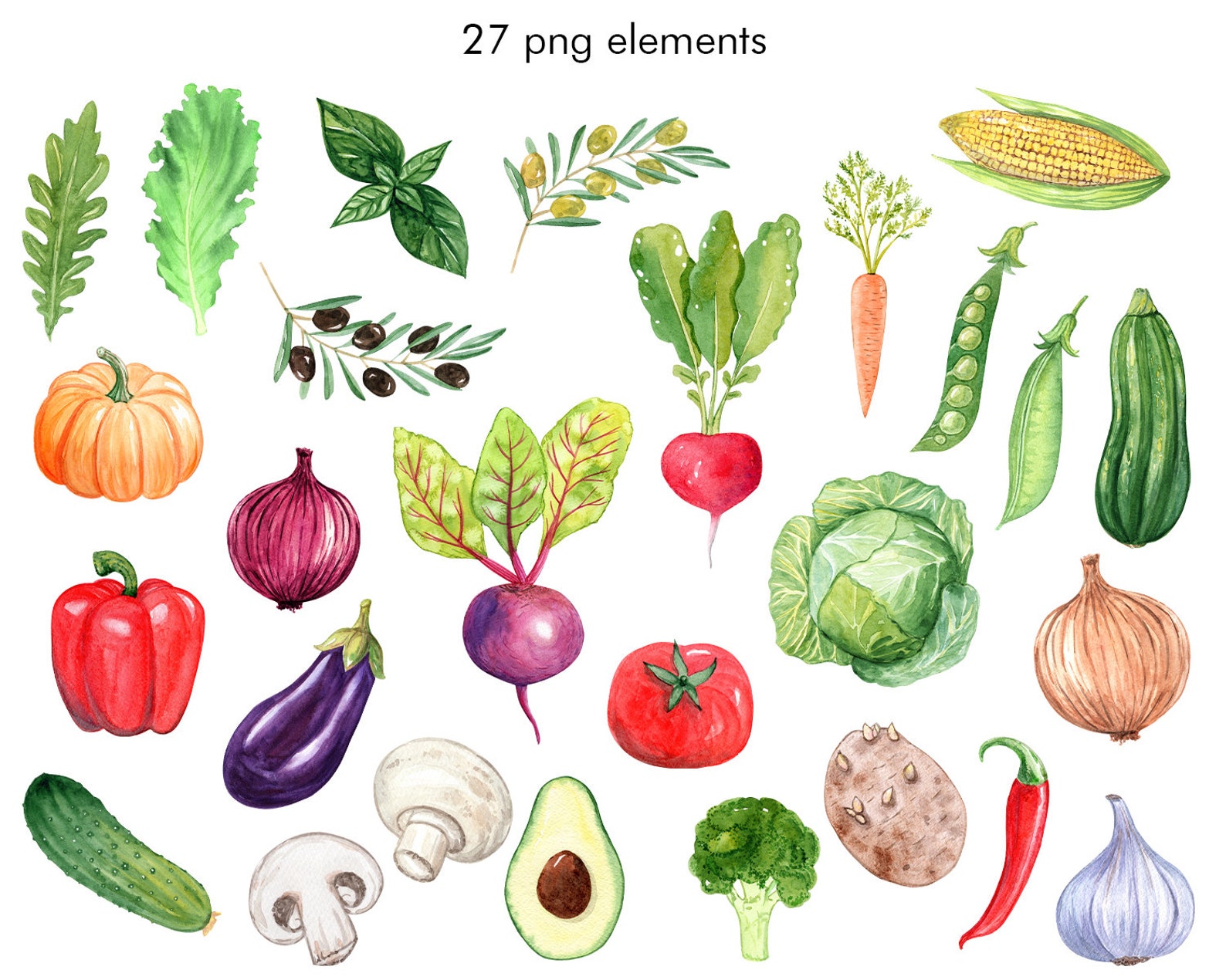 Vegetables watercolor clipart vegetarian healthy food png Etsy