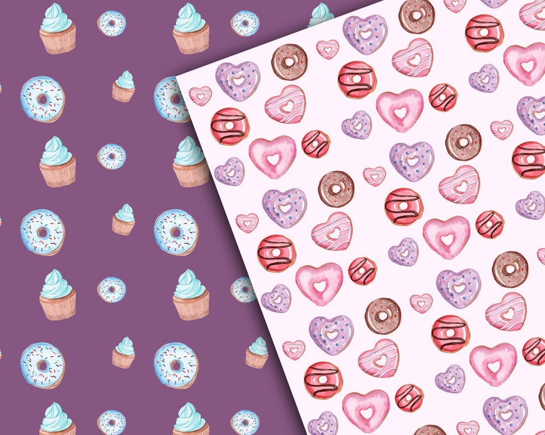 Download Bakery digital paper pack pink donut printable paper | Etsy