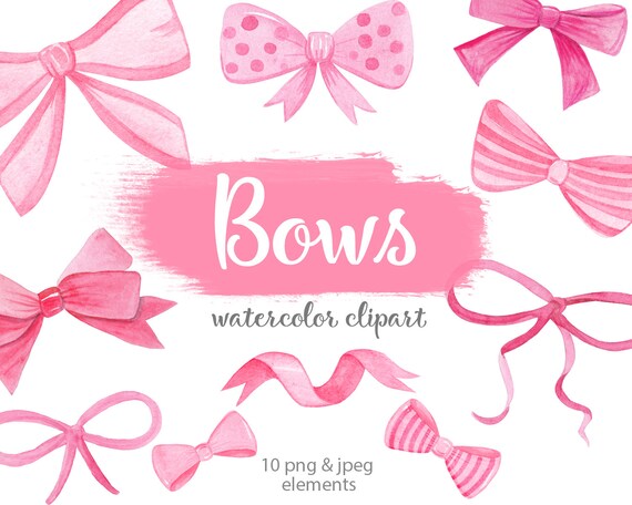Download Pink Bows And Ribbons Watercolor Clipart For Baby Shower Girl Etsy