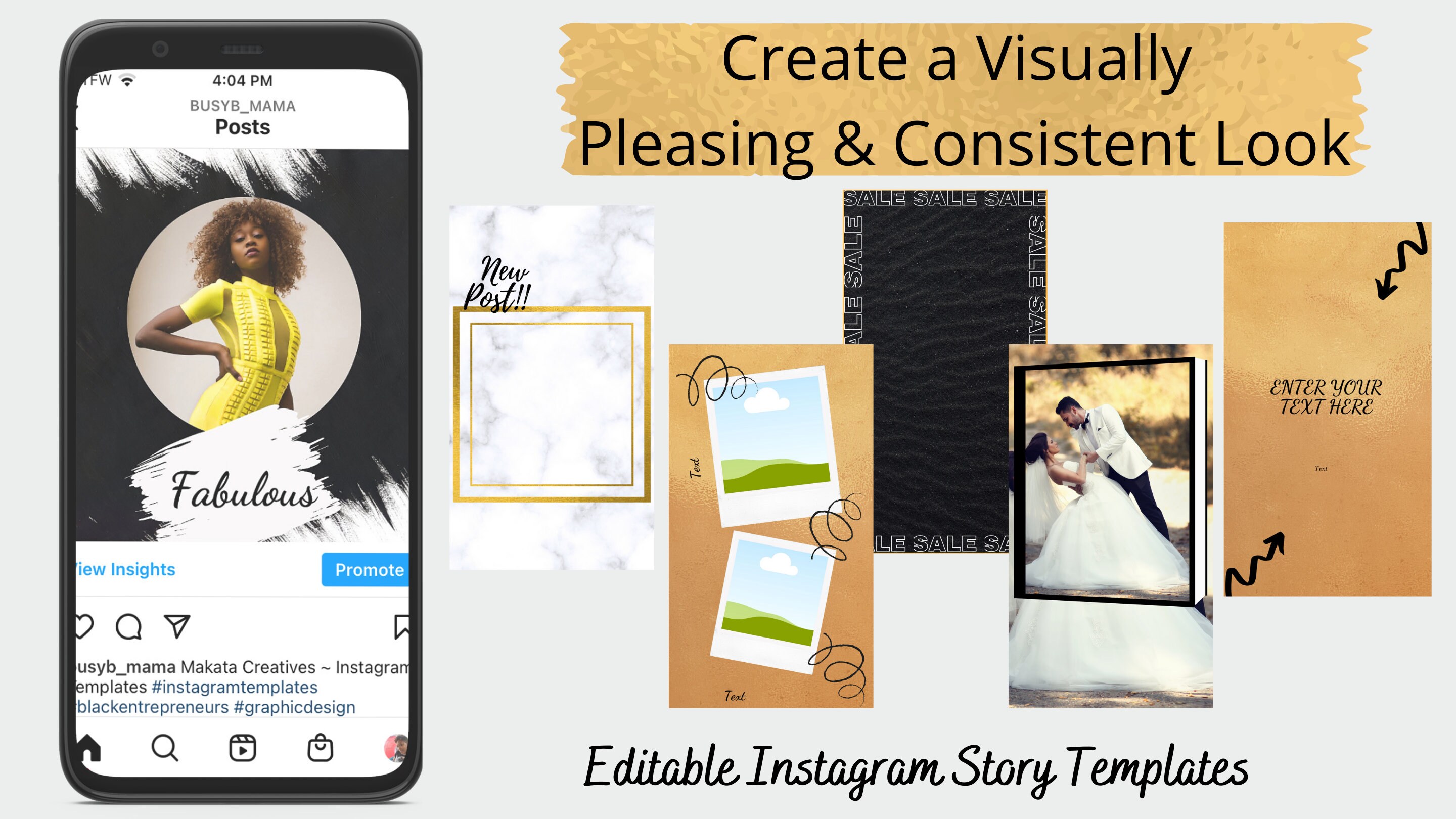 Editable Instagram Post Templates – Black, Gold & Marble – Canva - Etsy