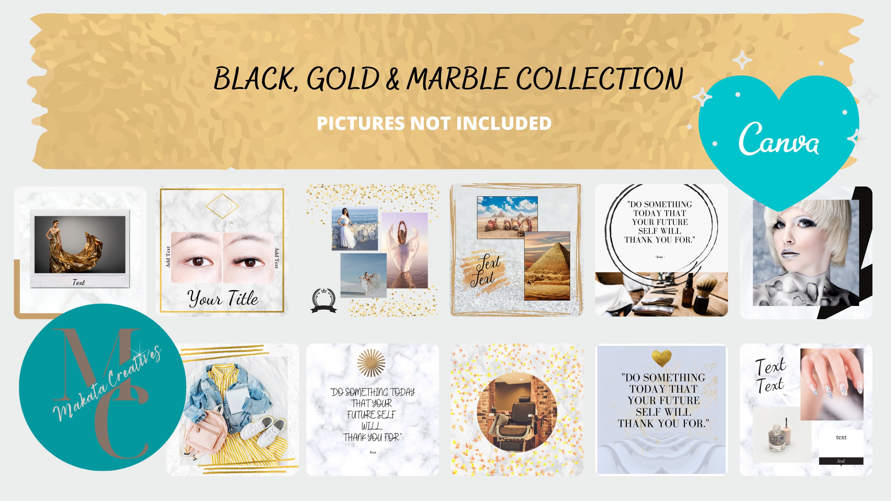 Editable Instagram Post Templates – Black, Gold & Marble – Canva - Etsy