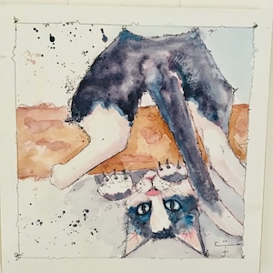 Original watercolor cat-Original cat painting-Cat Art-Cat drawing-Cat gift-pen and watercolor-wall Art-not print