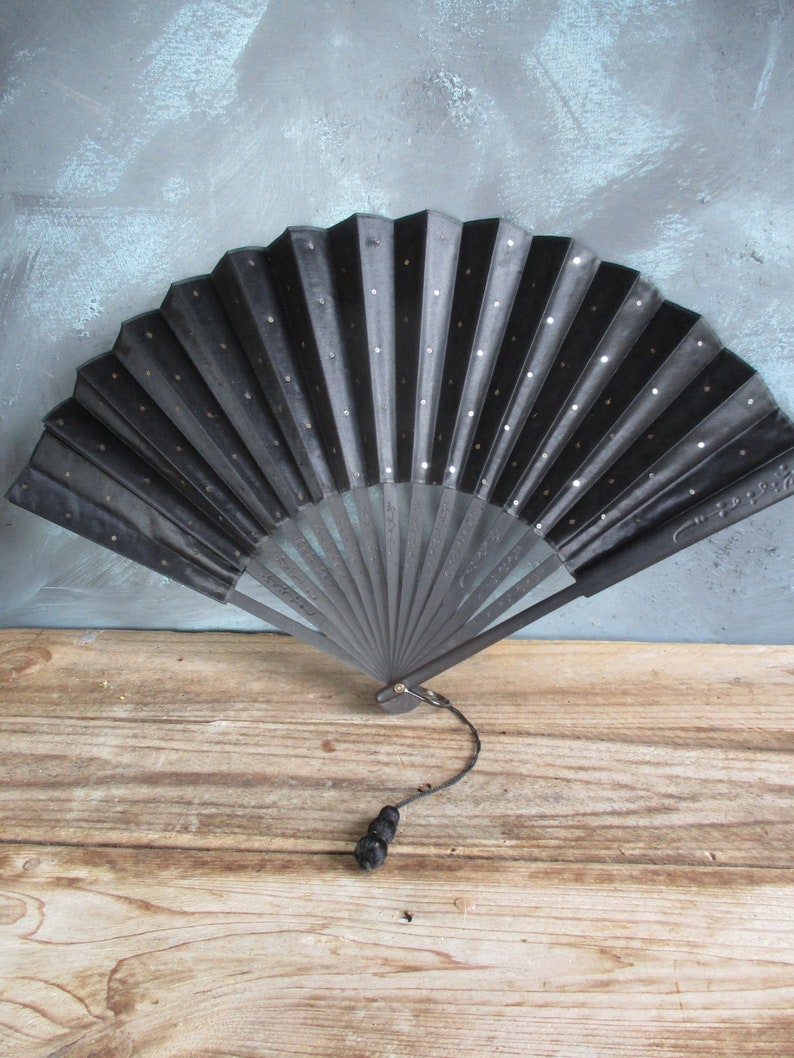Antique Black Fan. Sequined Black Fan. Hand Held Fan. 1900s Etsy