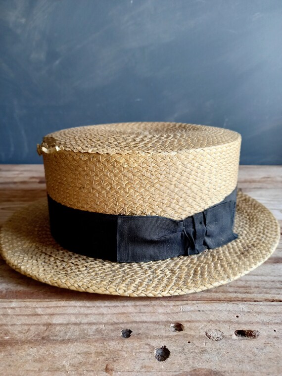Antique Boater Hat. Straw Boater Hat 