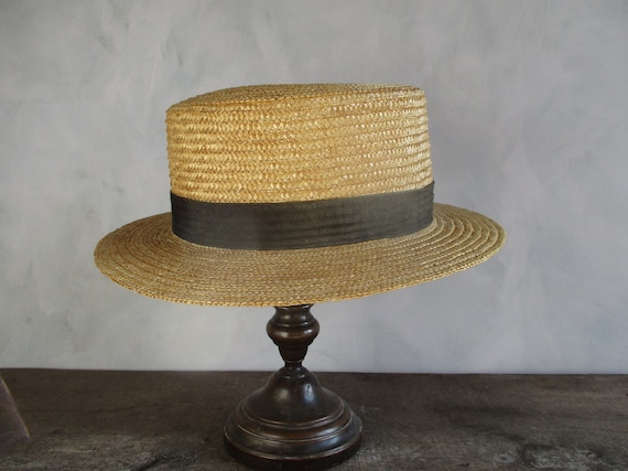 Vintage boater hat. Straw boater hat. Boater. Cost