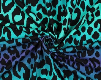 Tela French Terry de verano con estampado de leopardo y rayas arcoíris, se vende por metro, de producción propia.