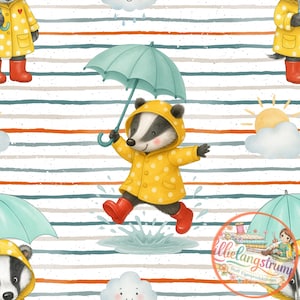 Softshell Its Raining Waschbär Stoff Meterware Kinderstoff Eigenproduktion