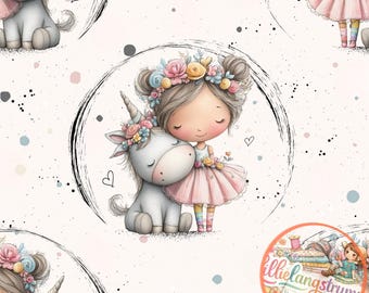 Tejido: Producción propia, Unicorn Princess, venta por metros, tejido infantil, jersey, felpa francesa, muselina, jersey canalé #69
