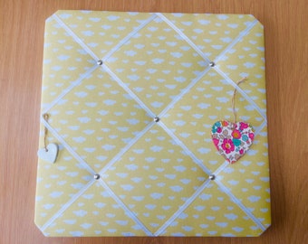 READY TO SHIP Yellow cloud print fabric memo board, notice board