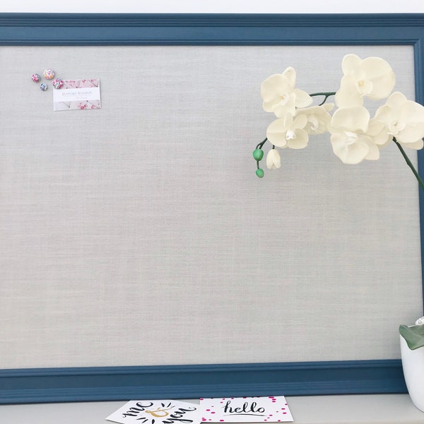 Neptune’s Blakeney blue framed soft grey fabric covered notice board / pin board