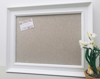 White framed linen covered notice board / pin board