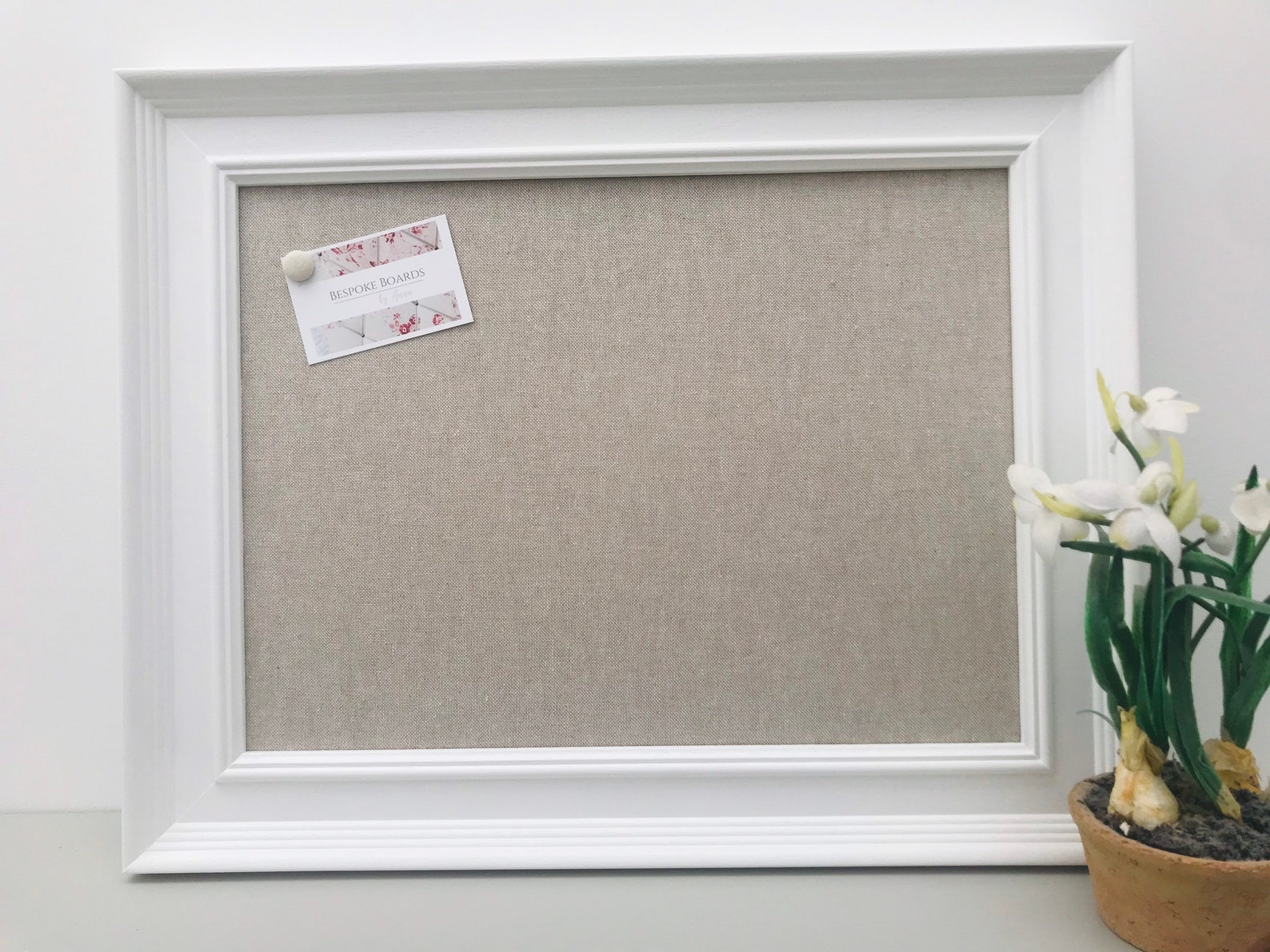 White Framed Linen Covered Notice Board / Pin Board Etsy UK