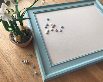 Solid wooden framed pin board / notice board / shabby chic / duck egg / Dix blue