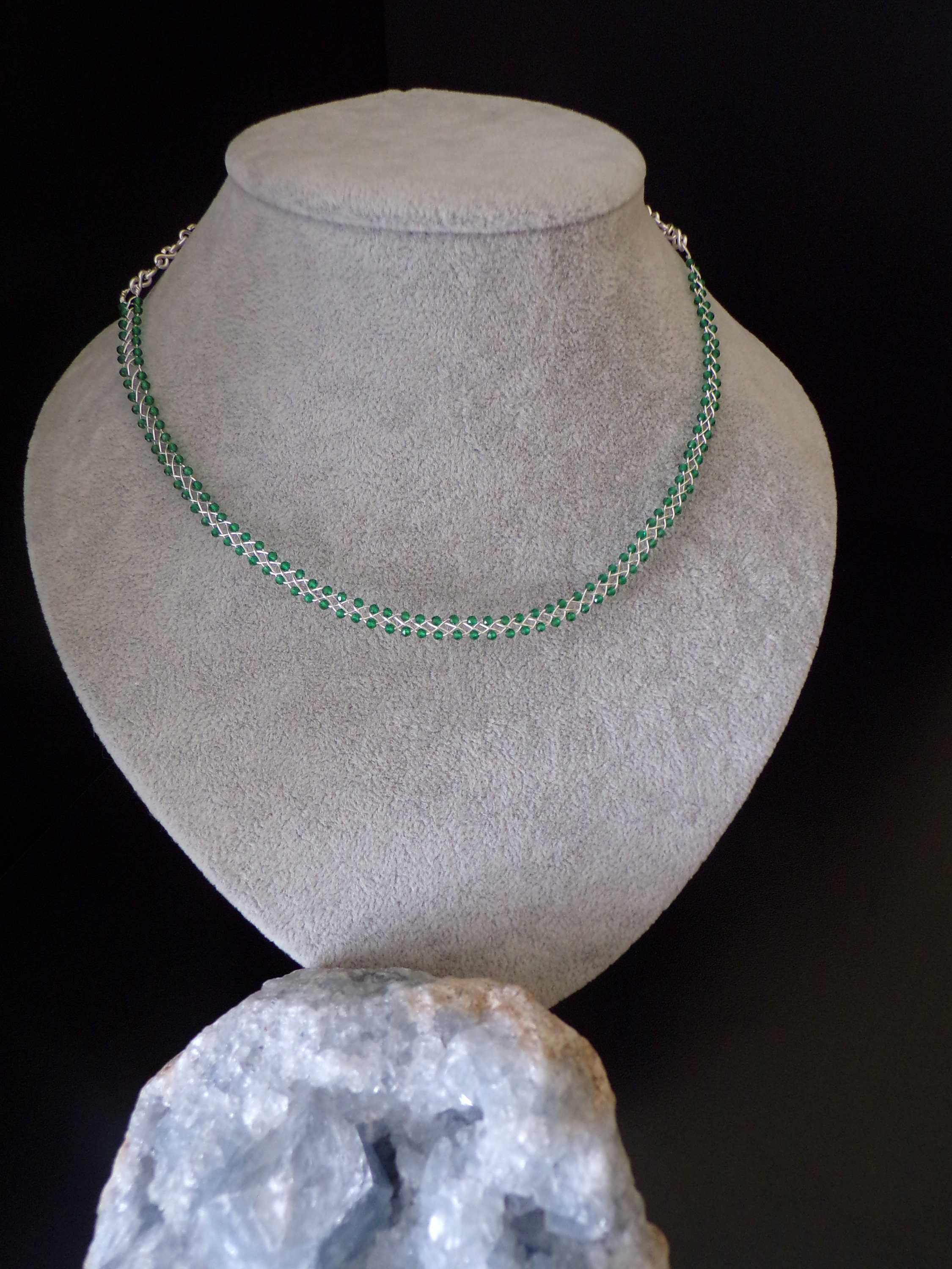 Natural Emerald Beaded Neck Collar on 925 Sterling Braided Etsy UK