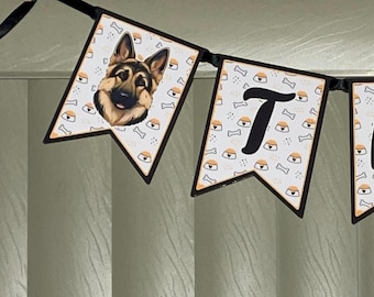 German Shepherd Birthday Banner | Custom Dog Birthday Decor | Laminated & Pre-Strung