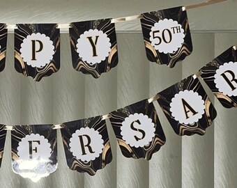 50th anniversary banner,Golden anniversary decorations,50th birthday banner,50th anniversary party decorations,Golden birthday banner