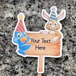 Birthday cupcake toppers,Baby shower cupcake decorations,Personalized bunny and bird cupcake,Bunny and bird birthday cupcake toppers
