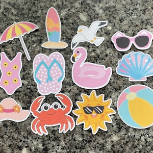 Beach theme cupcake toppers,Seaside cupcake toppers,Beach party cupcake toppers,Summer cupcake decorations,Beachy keen cupcake toppers