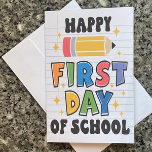 Leuke First Day of School-kaart, Kleurrijke terug naar school-kaarten, Leuke First Day of School-kaarten, First Day-kaarten voor studenten