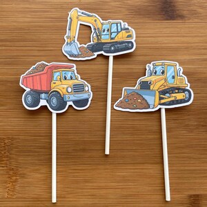 ブルドーザーと掘削機のカップケーキトッパー | ダンプトラックパーティーデコレーションセット 12個 | 建設車両の誕生日用品