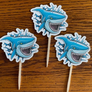 Shark Cup cake Topper, Shark Cake Topper, Shark Decorations, 12 Shark Cup cake Toppers