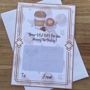 Porta-cartão-presente Cappuccino para download instantâneo, Cartão-presente de aniversário com tema de café em PDF, Cartão de aniversário com tema de amor por café, Cartão de aniversário com tema de café