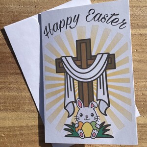 Cartão de cruz de coelho da Páscoa, cartão de Páscoa cristão, cartão de coelho da Páscoa religioso, cartão de coelho da Páscoa de Jesus, cartão de Páscoa com mensagem cristã