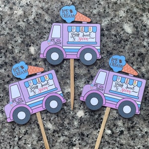 Sweet Sassy and Seven birthday decorations,7th birthday party ideas,Ice cream truck cupcake toppers,Ice cream themed birthday decorations