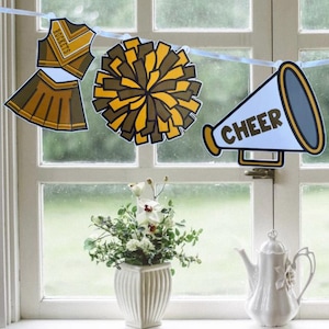 Custom cheer banners for teams,Cheerleading decorations,Custom cheerleading banner with outfits and pompoms, Cheerleading Birthday Banner