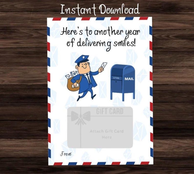 Mailman Card Printable Mailman Birthday Card,mailman Gift Card Holder,birthday Card ...