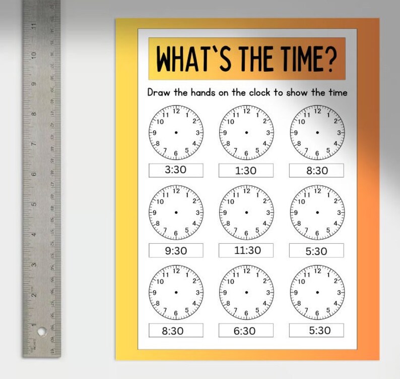 Printable Telling Time Worksheettelling Time Clock Worksheets - Etsy