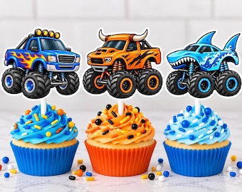 Monster-Truck-Cupcake-Topper, Monster-Truck-Geburtstagsdeko, Monster-Truck-Partyartikel, große Truck-Party