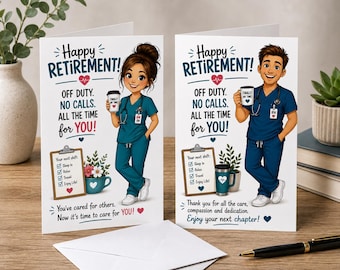 Nurse Retirement Card, Male or Female Nurse Card, Happy Retirement Greeting Card, RN Retirement Gift, Funny Nurse Retirement Card