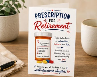 Retirement card for medical professionals,Doctor retirement greeting card,Nurse retirement card,Prescription for retirement card