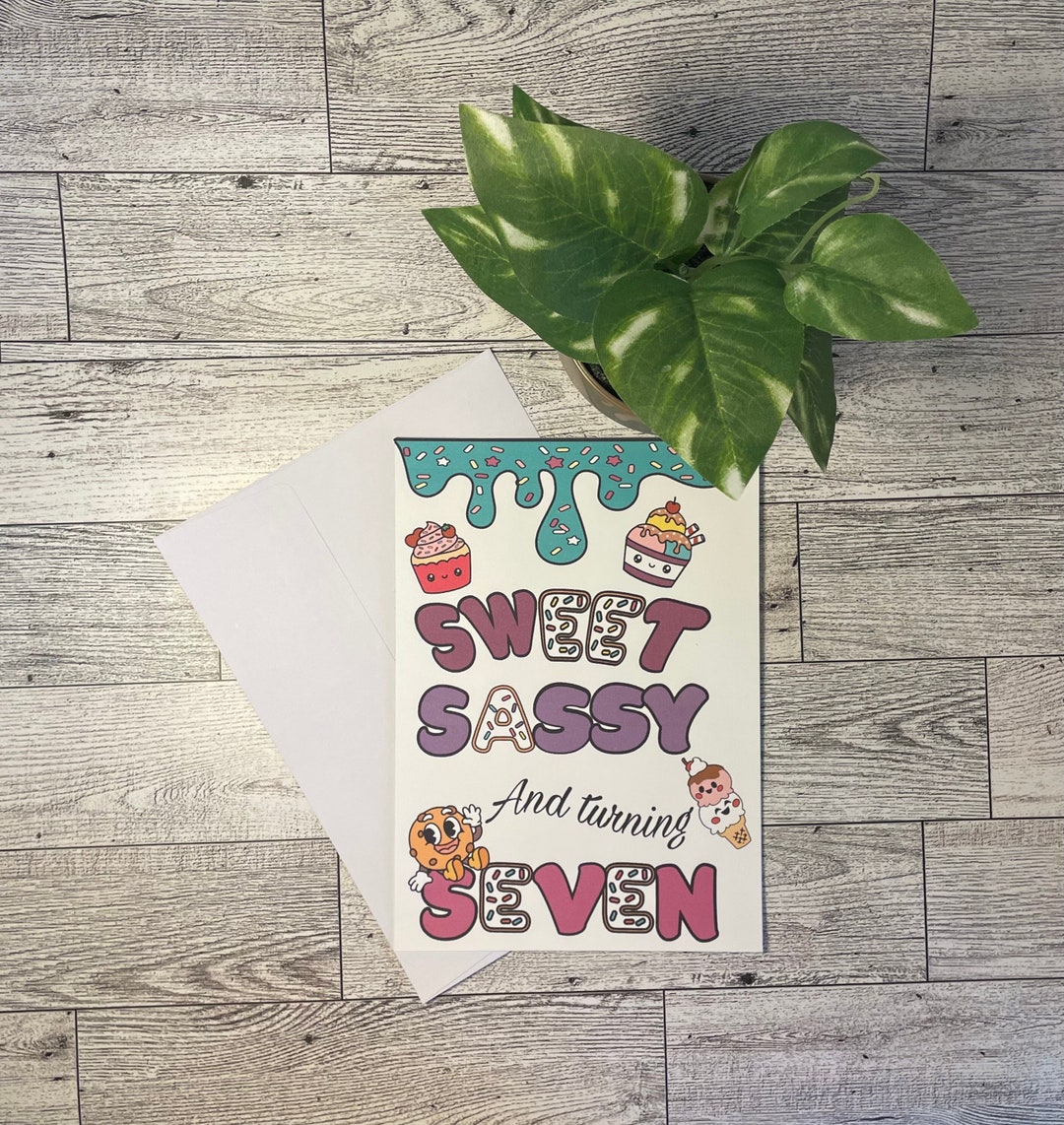 Sweet Sassy 7th Birthday Invitations, Turning Seven Party Invitations