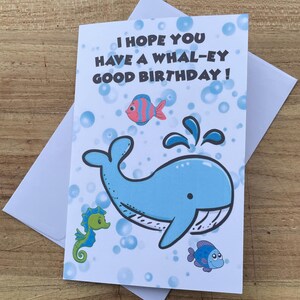 Cartão de aniversário de baleia, cartão de aniversário com baleia, cartão de aniversário com trocadilho de baleia, cartões de aniversário fofos de baleia com trocadilhos, cartões de aniversário de animais do oceano