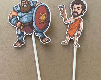 David and Goliath cupcake toppers,Biblical cupcake toppers,Faith-themed party decorations,Sunday school cupcake toppers