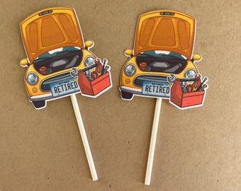 Mechanic retirement cake toppers,Auto mechanic cupcake toppers,Mechanic retirement party decorations,Car themed retirement party