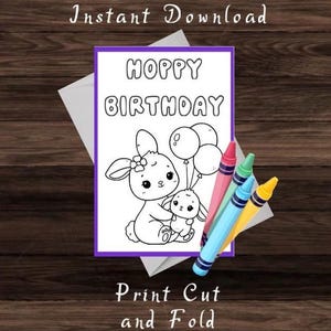 Cartão de aniversário de coelho para imprimir, cartão de aniversário de coelho faça você mesmo, cartão de aniversário Hoppy, cartões de aniversário para imprimir com coelhos, design de cartão de aniversário de coelho
