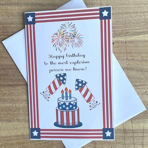 Biglietto di auguri per il 4 luglio, biglietto di auguri per il 4 luglio, biglietto di auguri patriottico, biglietto di auguri con fuochi d'artificio, idee uniche per biglietti di auguri per il 4 luglio