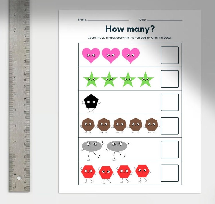 Printable Preschool/kindergarten Counting Shapes Worksheets - Etsy